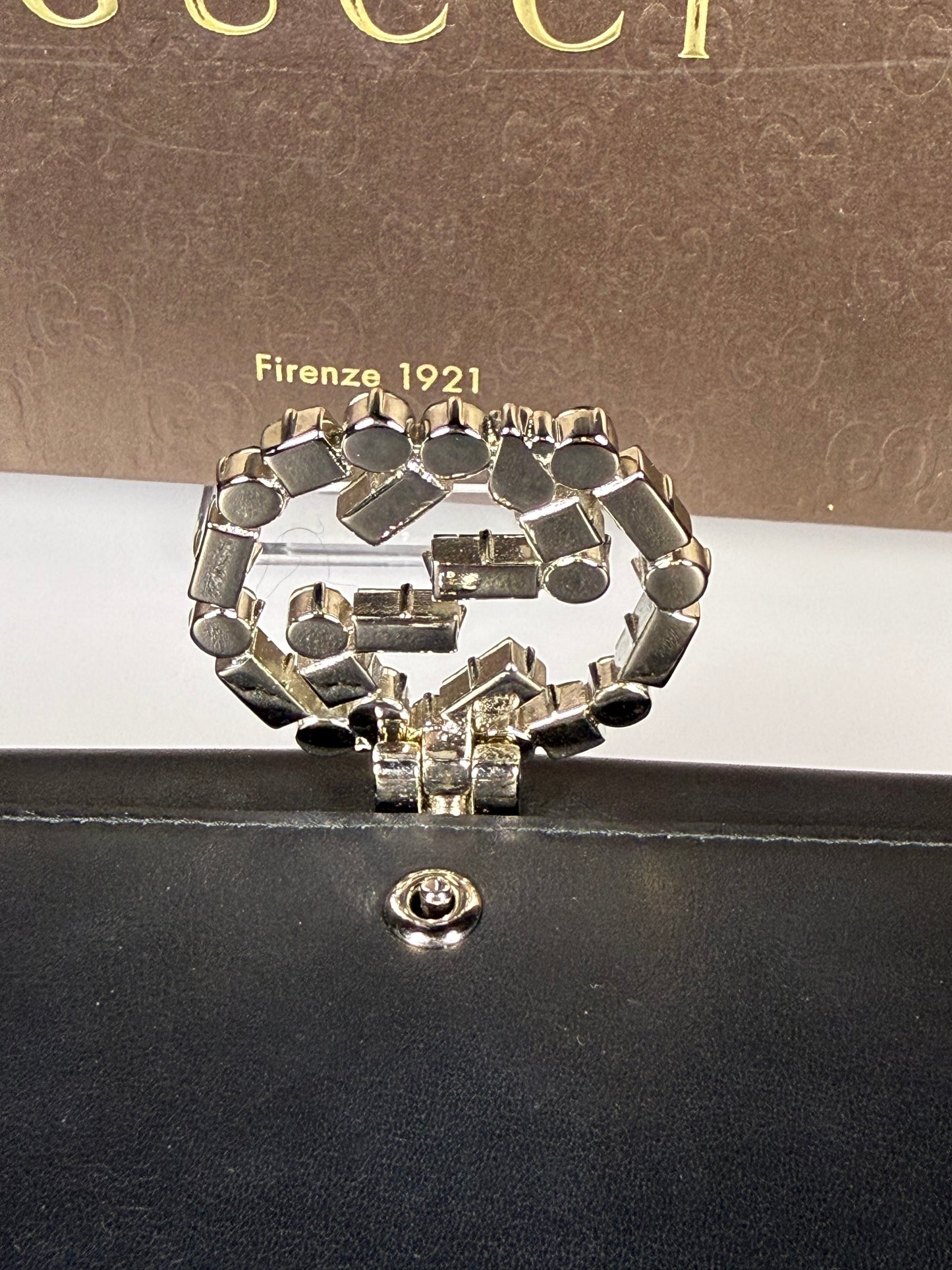 GUCCI Swarovski crystal logo clutch