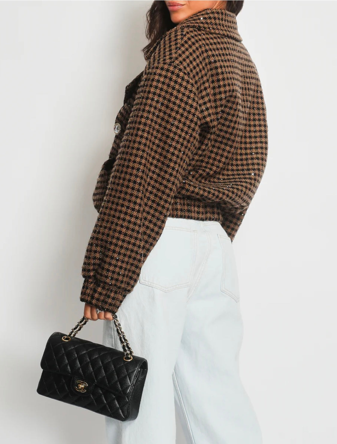 ALESSANDRA RICH tweed sequin embellished bomber - UK6