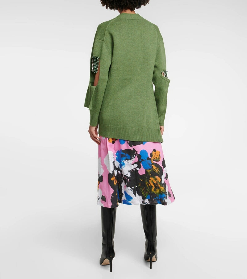 CHRISTOPHER KANE Deconstructed crystal 'Cupchain' merino wool cardigan - L