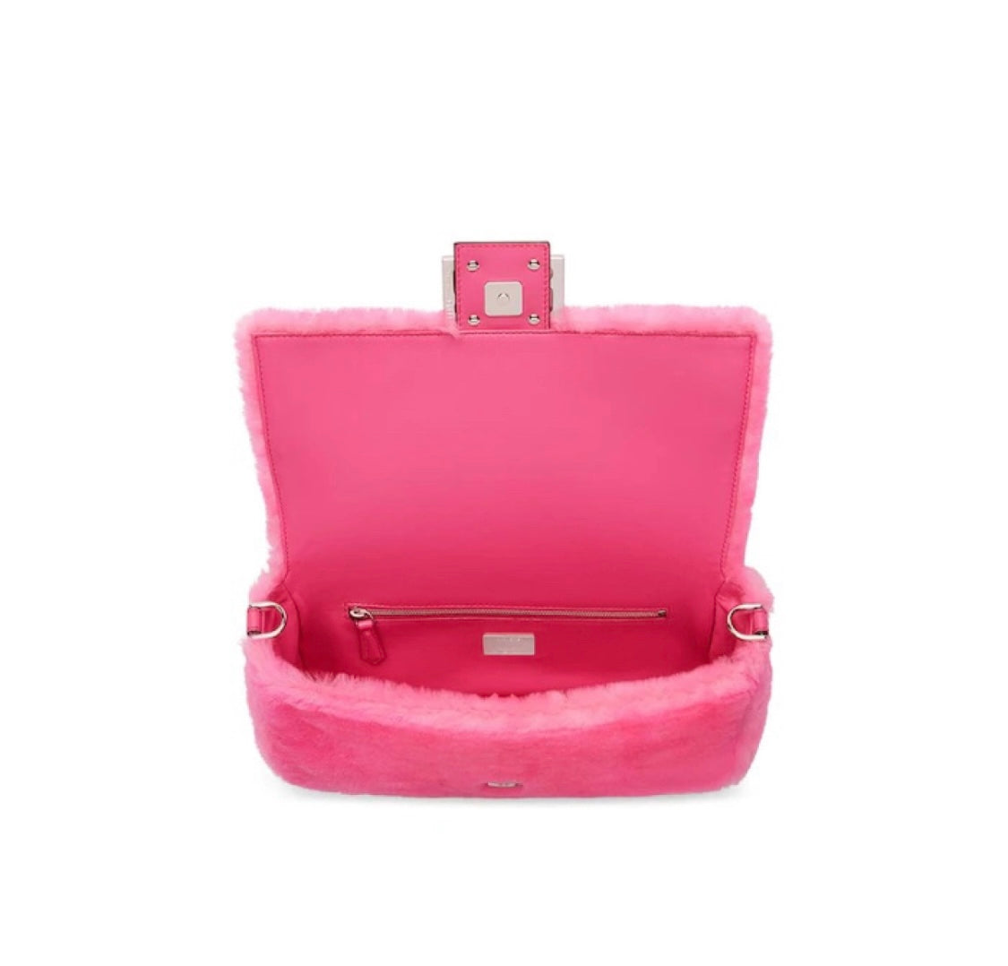 FENDI pink shearling baguette