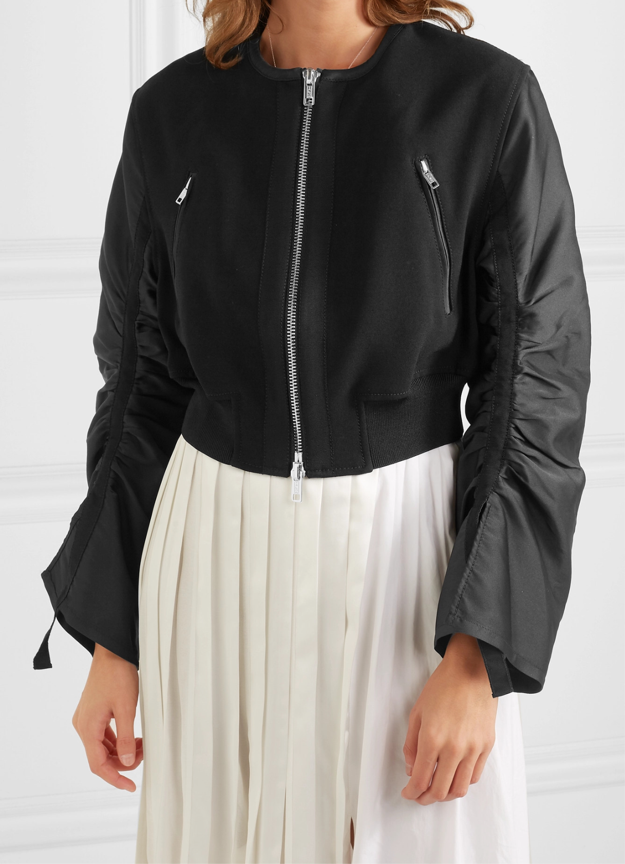 3.1 PHILLIP LIM cropped shirred crepe & taffeta bomber jacket size US6 (UK10)