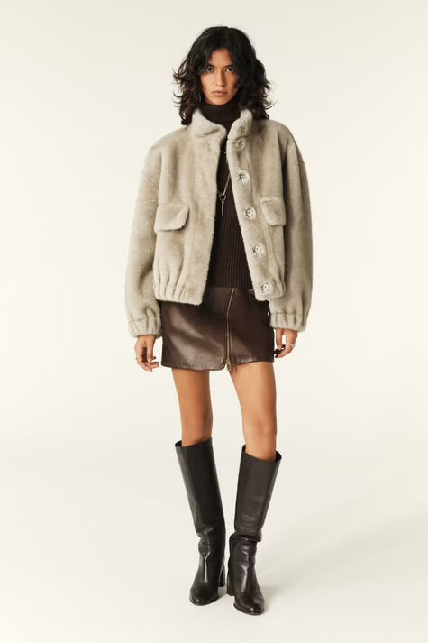 BA&SH 'Paros' faux fur bomber in grey - size 1