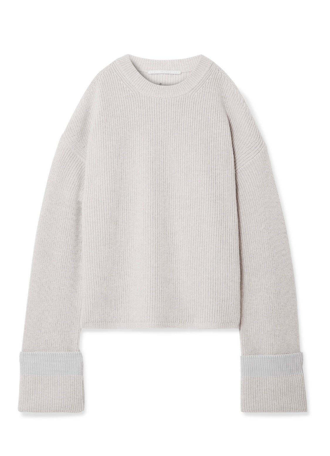 STELLA McCARTNEY cold-shoulder ribbed-knit wool jumper in light grey - IT42 / UK10