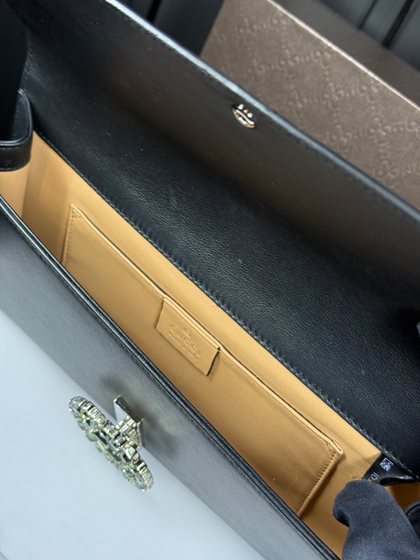 GUCCI Swarovski crystal logo clutch