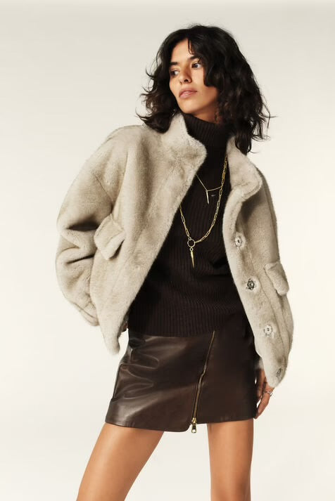 BA&SH 'Paros' faux fur bomber in grey - size 1