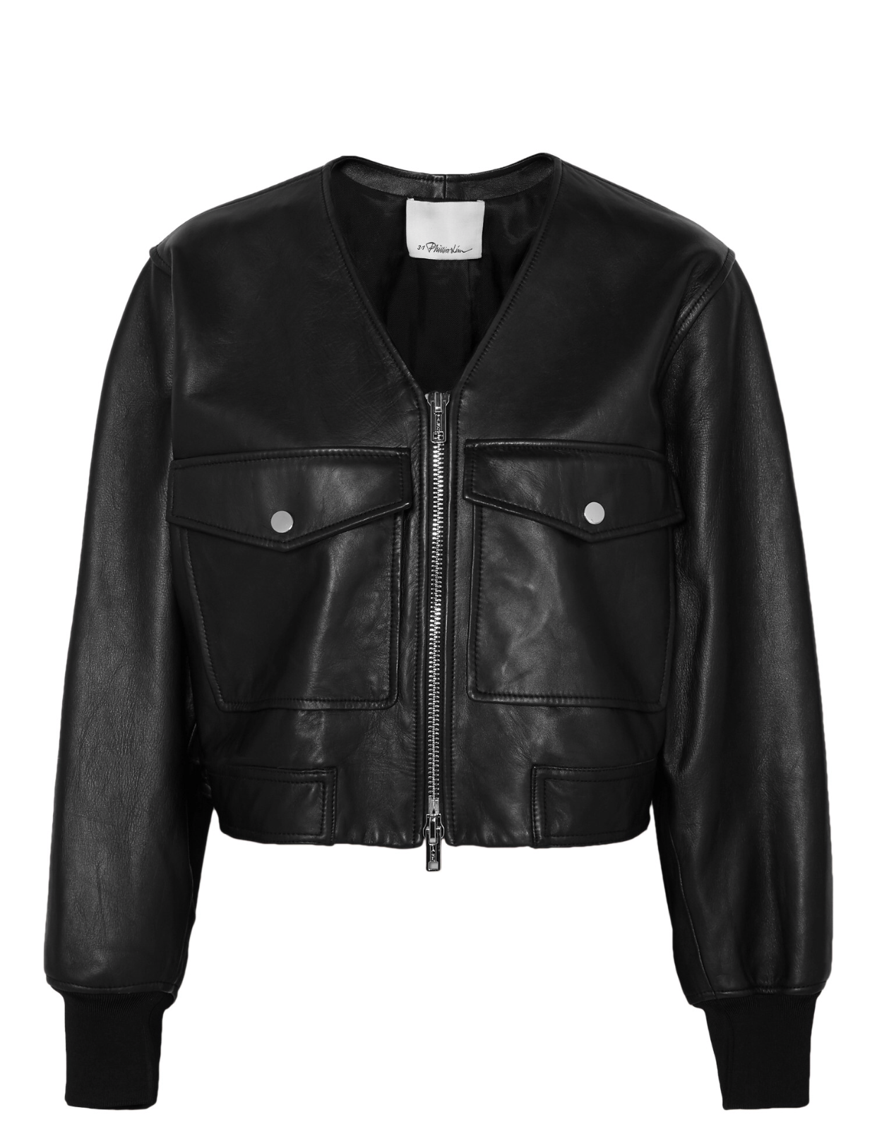 3.1 PHILLIP LIM cropped leather bomber jacket size 2 (UK10-12)