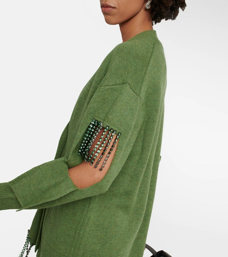 CHRISTOPHER KANE Deconstructed crystal 'Cupchain' merino wool cardigan - L