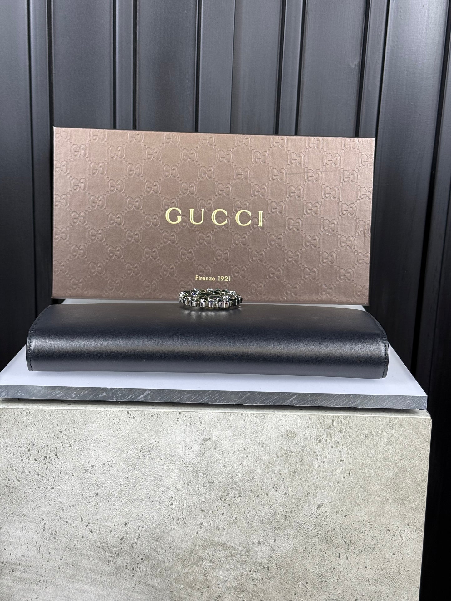 GUCCI Swarovski crystal logo clutch
