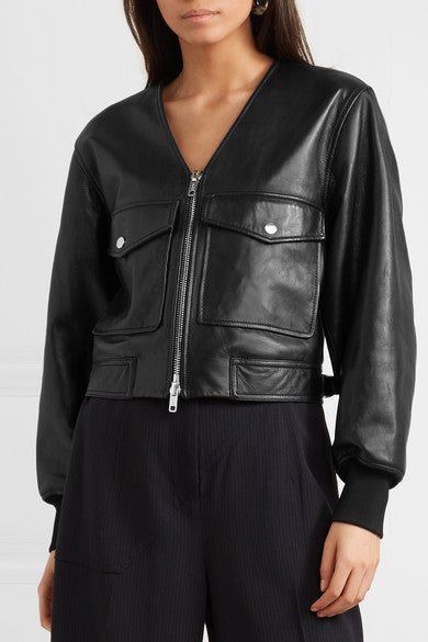 3.1 PHILLIP LIM cropped leather bomber jacket size 2 (UK10-12)