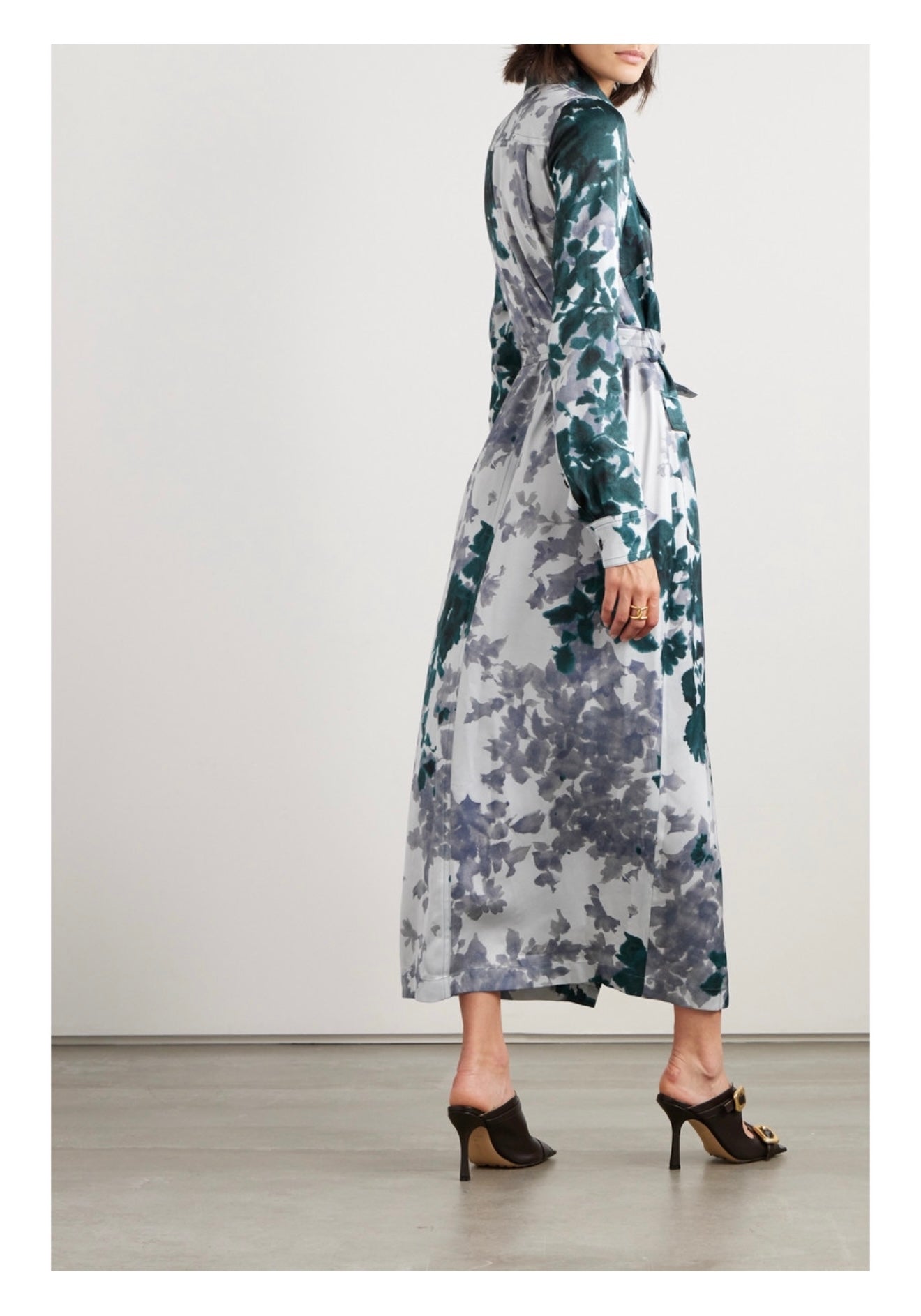 DRIES VAN NOTEN belted floral-print satin midi shirt dress - FR36 / UK8-10