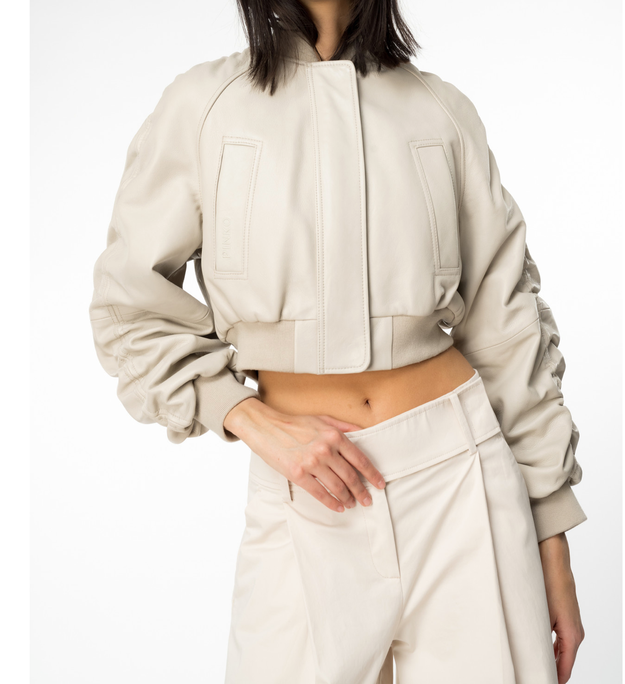 PINKO cropped nappa leather bomber jacket - size M (UK8-10)