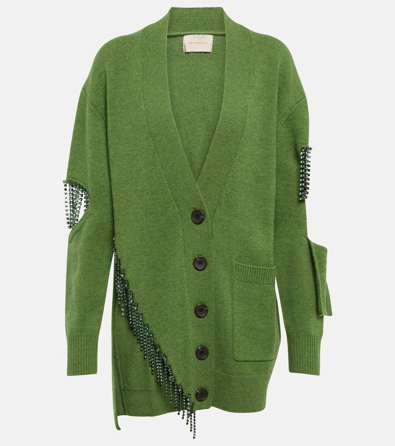 CHRISTOPHER KANE Deconstructed crystal 'Cupchain' merino wool cardigan - L