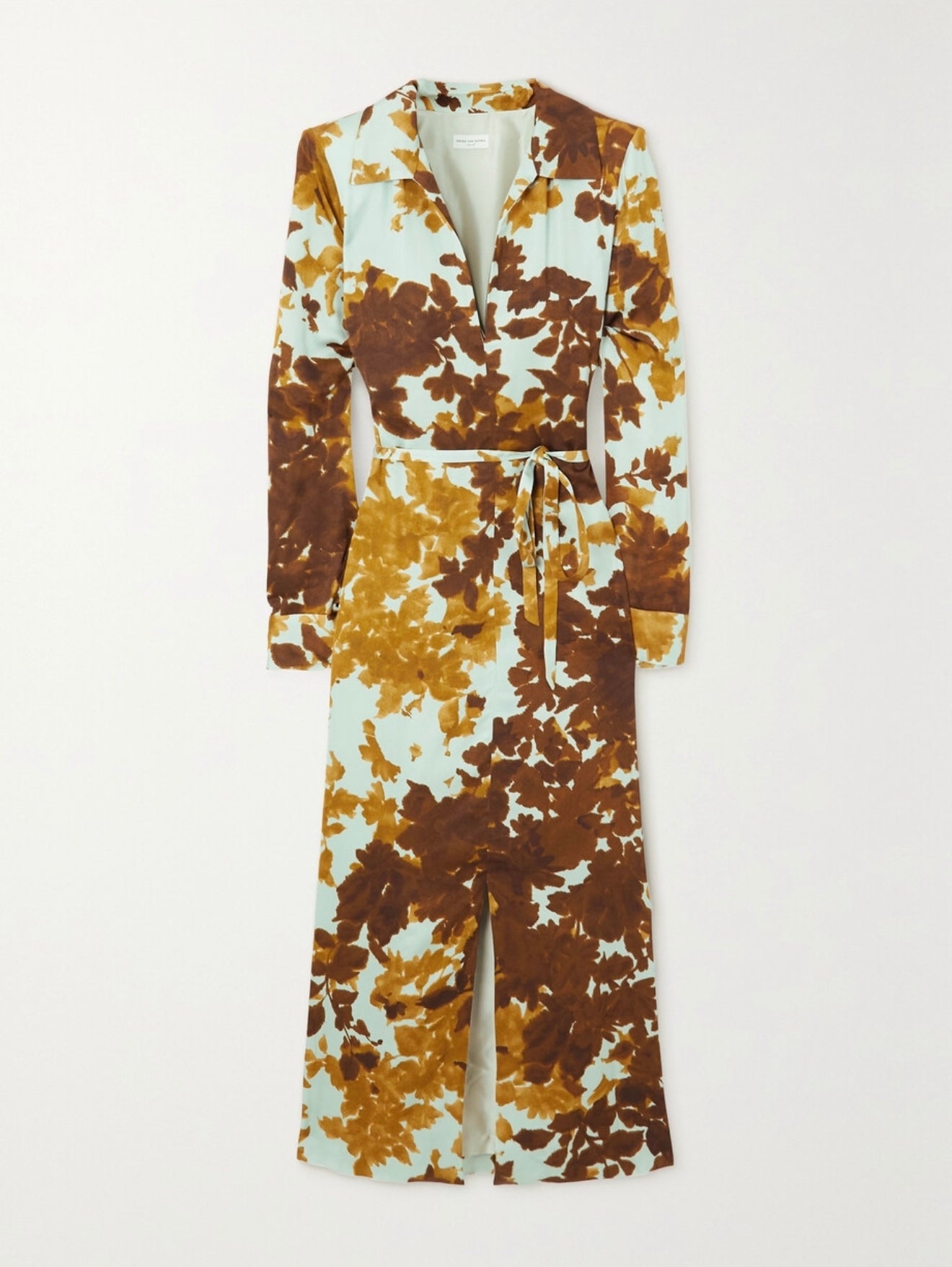 DRIES VAN NOTEN belted printed charmeuse midi dress - FR36 / UK8-10