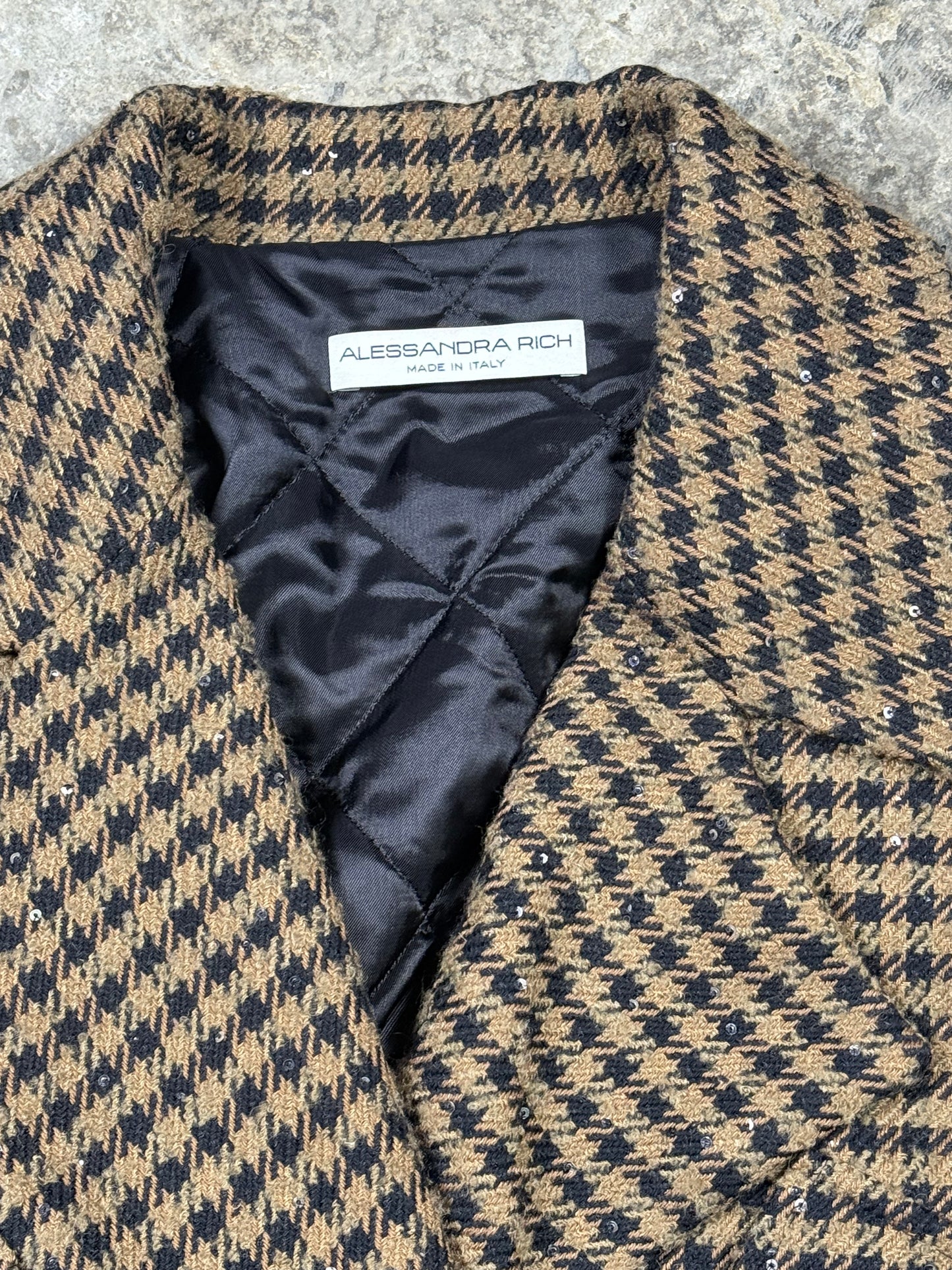 ALESSANDRA RICH tweed sequin embellished bomber - UK6