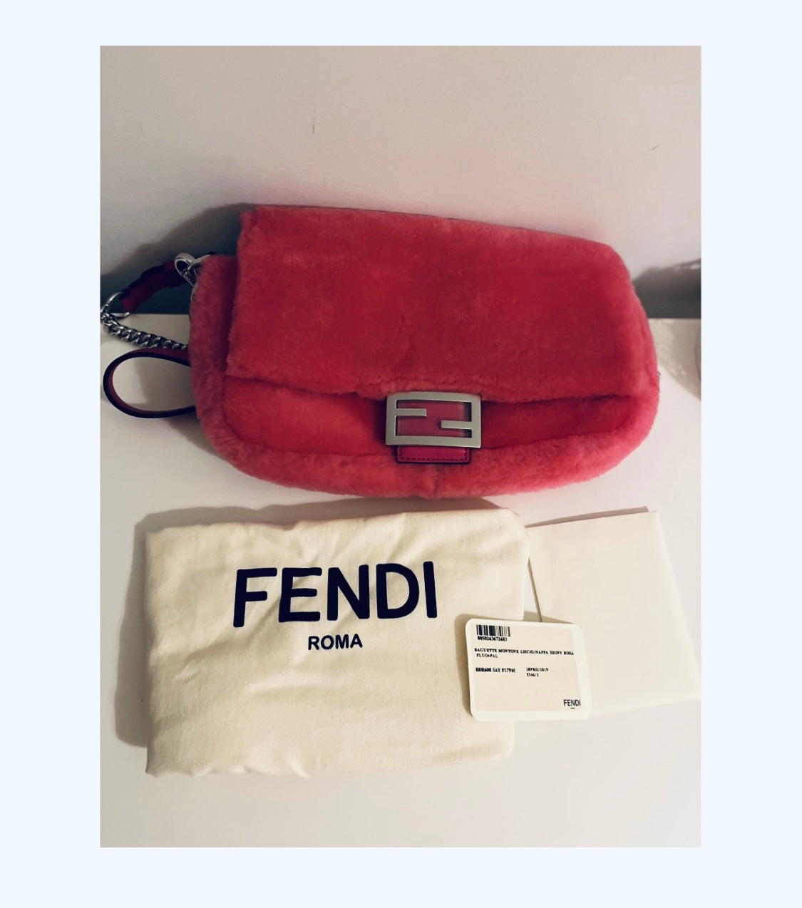 FENDI pink shearling baguette