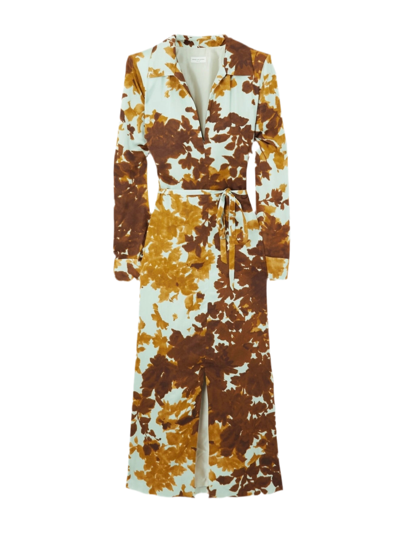 DRIES VAN NOTEN belted printed charmeuse midi dress - FR36 / UK8-10