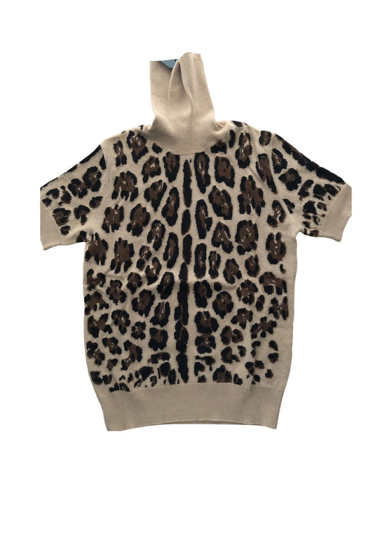 DOLCE & GABBANA short sleeve leopard print  turtleneck top - IT40 / UK8