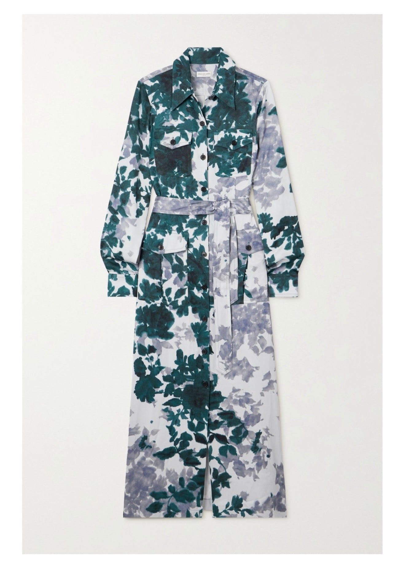 DRIES VAN NOTEN belted floral-print satin midi shirt dress - FR36 / UK8-10