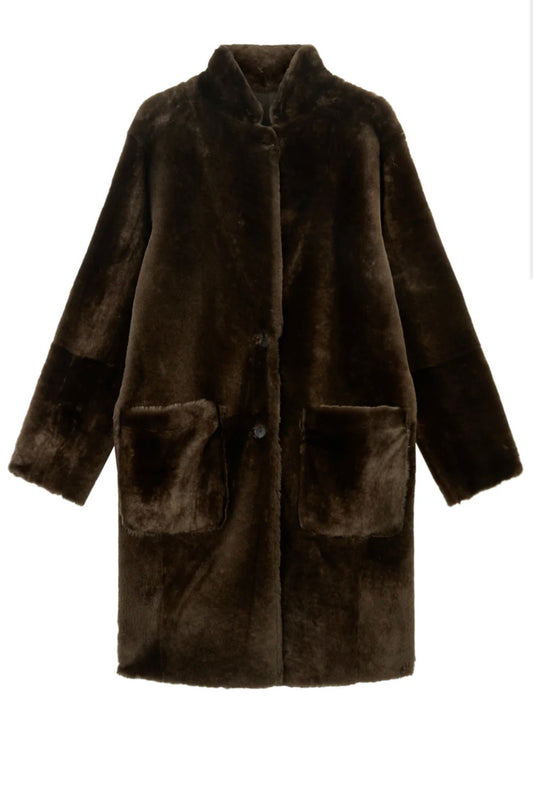 NICOLE FARHI reversible real sheepskin coat - size S (UK6-10)