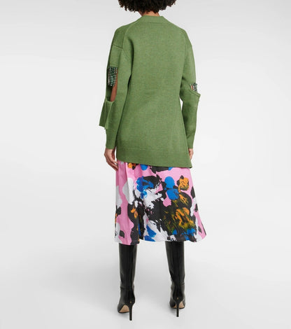 CHRISTOPHER KANE Deconstructed crystal 'Cupchain'  merino wool cardigan - L