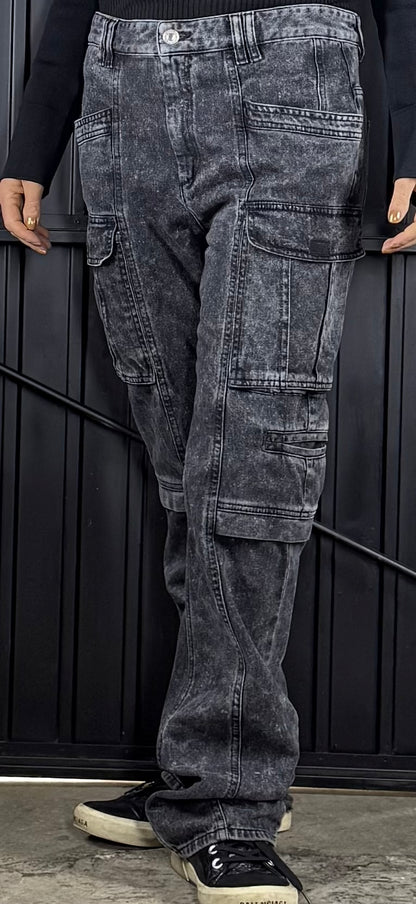 ISABEL MARANT 'Vokayo' dark grey cargo jeans - FR40 / UK10-12