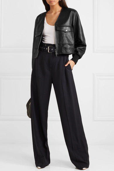 3.1 PHILLIP LIM cropped leather bomber jacket size 2 (UK8-10)