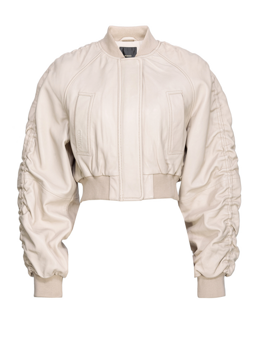 PINKO cropped nappa leather bomber jacket - size M (UK8-10)