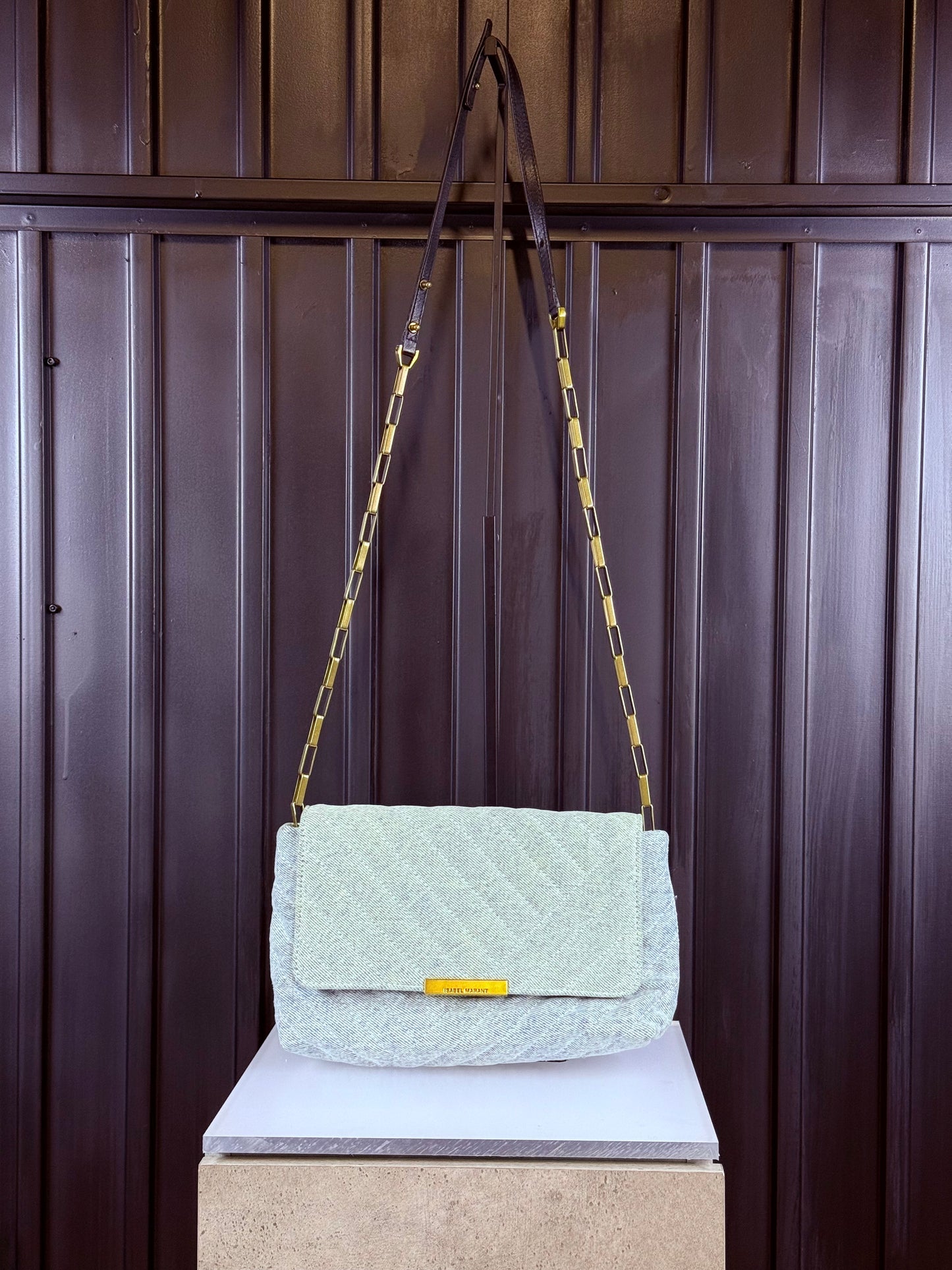 ISABEL MARANT denim quilted cross-body clutch bag