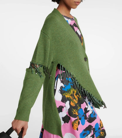 CHRISTOPHER KANE Deconstructed crystal 'Cupchain'  merino wool cardigan - L
