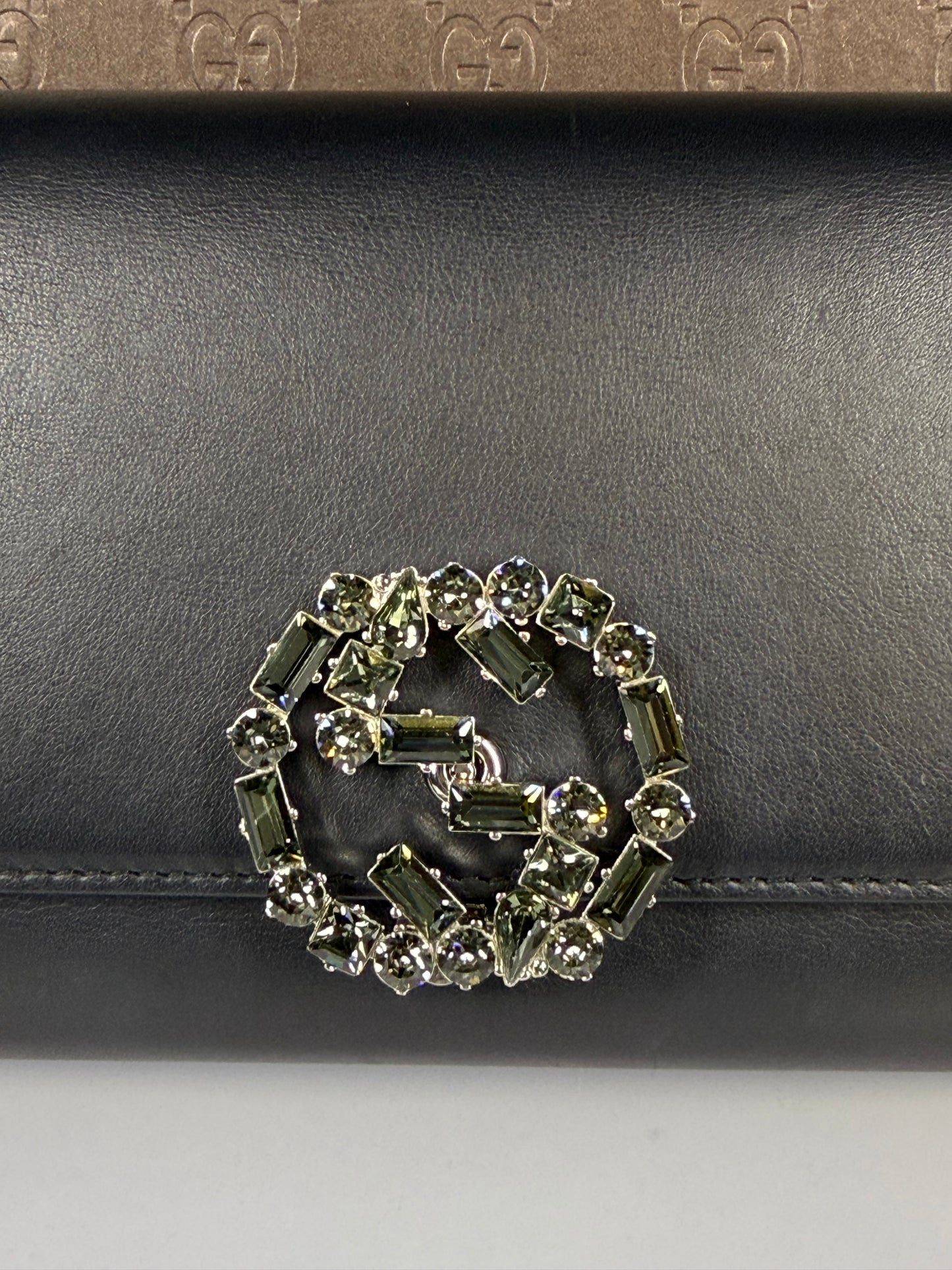 GUCCI Swarovski crystal logo clutch