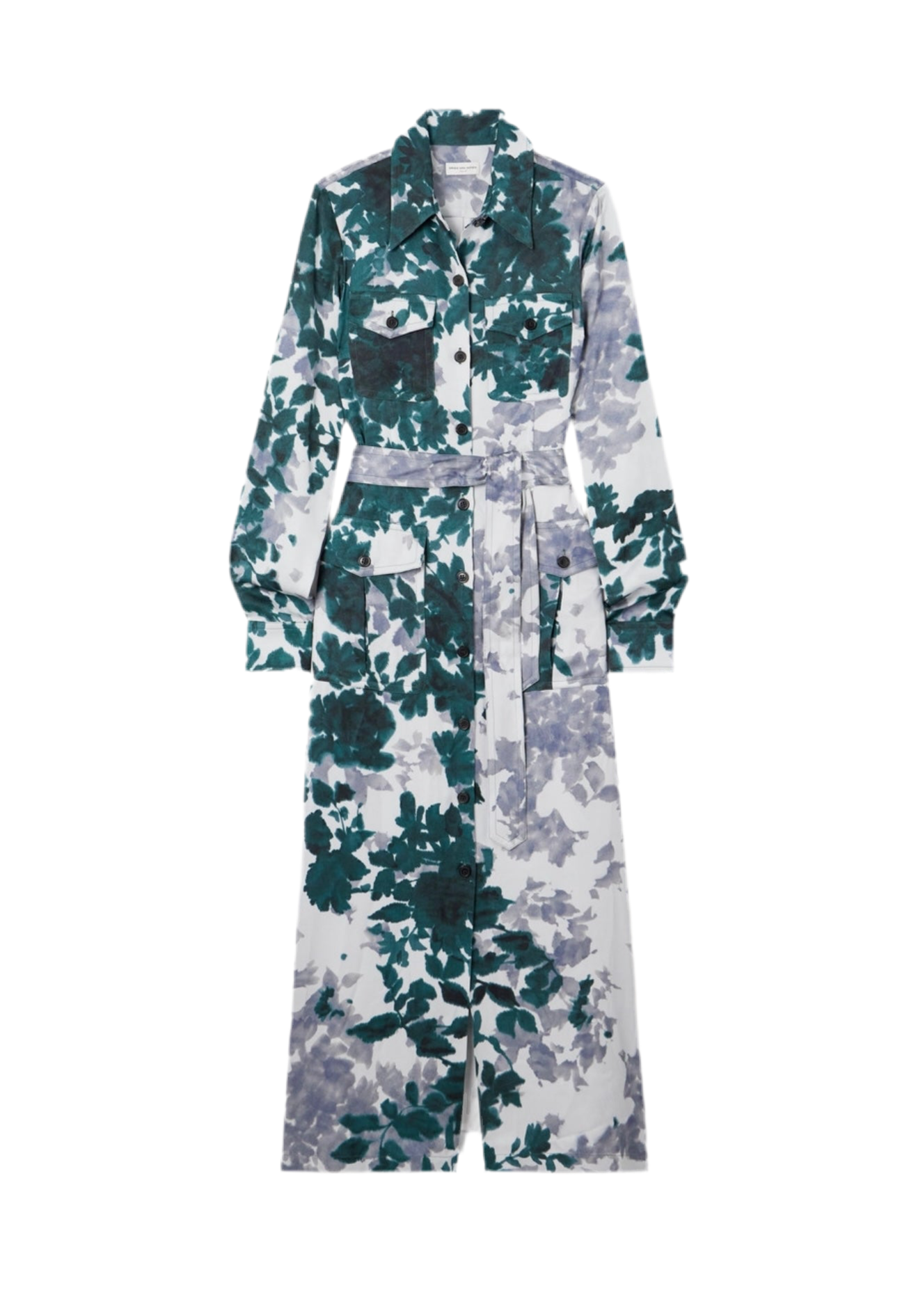 DRIES VAN NOTEN belted floral-print satin midi shirt dress - FR36 / UK8-10