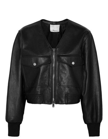 3.1 PHILLIP LIM cropped leather bomber jacket size 2 (UK8-10)