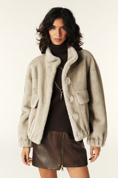BA&SH 'Paros' faux fur bomber in grey - size 1