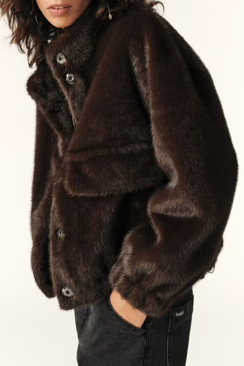 BA&SH 'Paros' faux fur bomber in grey - size 1