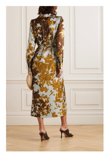 DRIES VAN NOTEN belted printed charmeuse midi dress - FR36 / UK8-10
