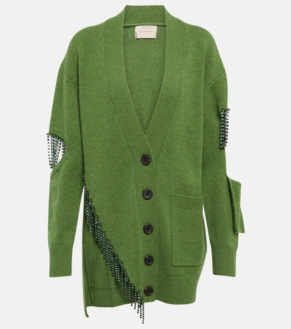 CHRISTOPHER KANE Deconstructed crystal 'Cupchain'  merino wool cardigan - L