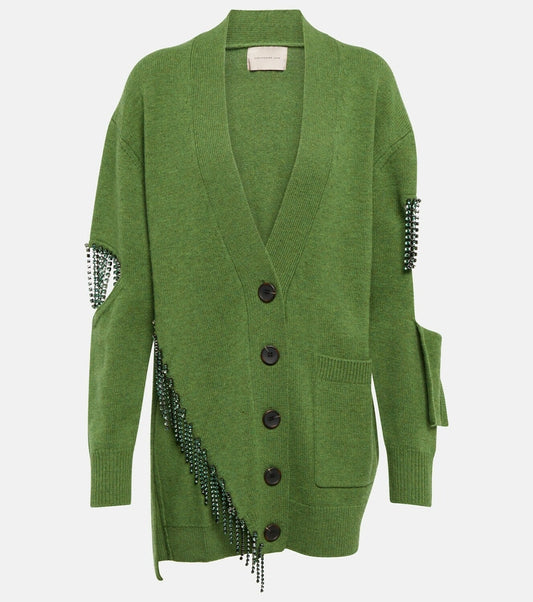 CHRISTOPHER KANE Deconstructed crystal 'Cupchain'  merino wool cardigan - L