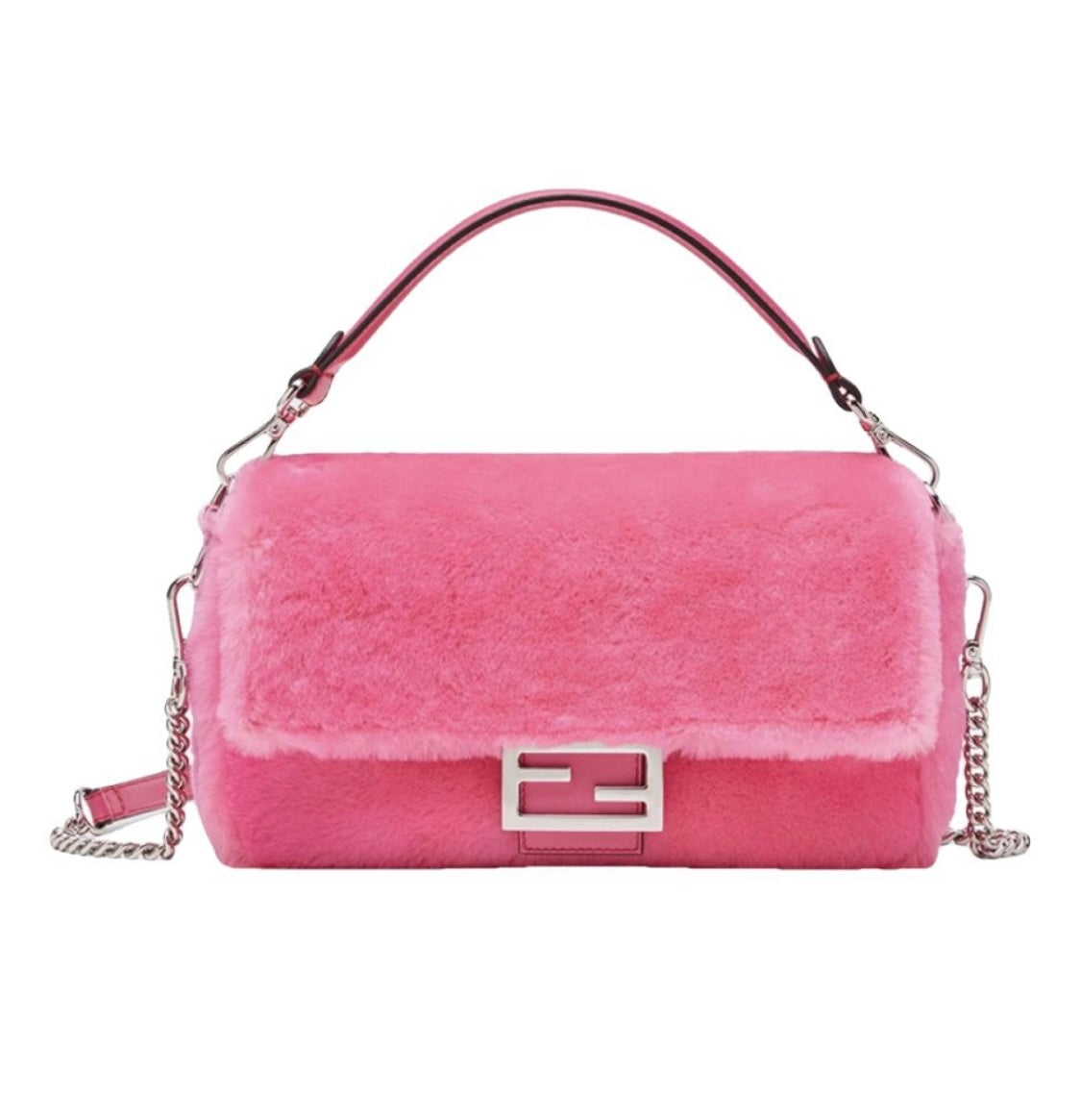 FENDI pink shearling baguette