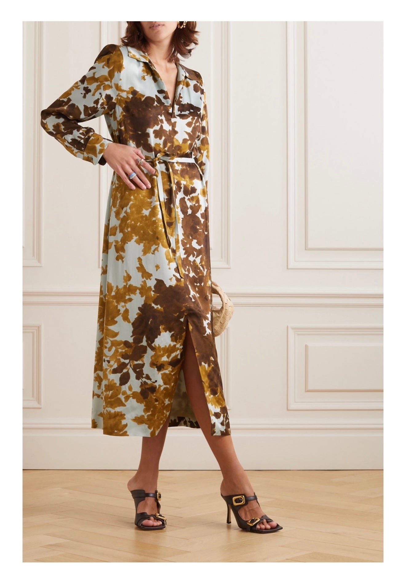 DRIES VAN NOTEN belted printed charmeuse midi dress - FR36 / UK8-10